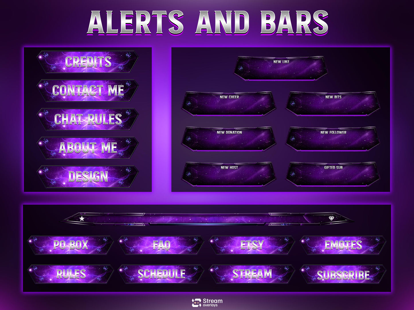 Animated Space Stream | Galaxy Streaming Package | Mystical Night Twitch Overlays | Cosmic Streams Scenes | Animated Alerts | Purple Nebula
