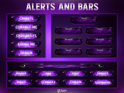 Animated Space Stream | Galaxy Streaming Package | Mystical Night Twitch Overlays | Cosmic Streams Scenes | Animated Alerts | Purple Nebula