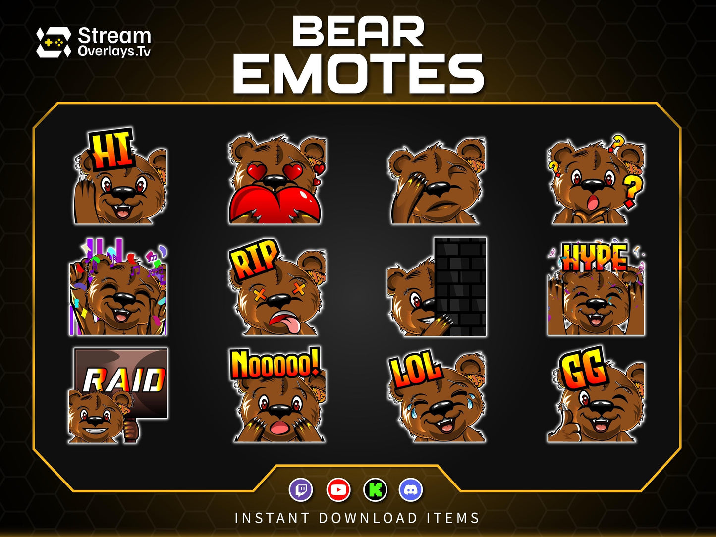 Bear Twitch Emotes Pack | Cute Bear Emoji Pack | Gamer Bear Emotes for Twitch, Discord & YouTube