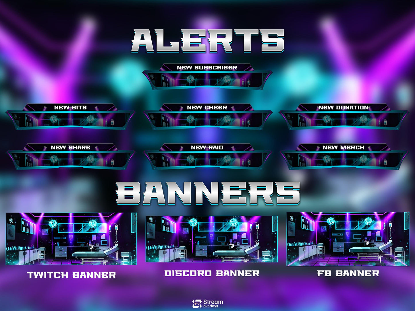 Cyber Hospital Twitch Overlay Pack | Neon Surgery Stream Package, Sci-Fi Lab OBS Animated Overlay , Futuristic Lab Stream Twitch Panels Kick