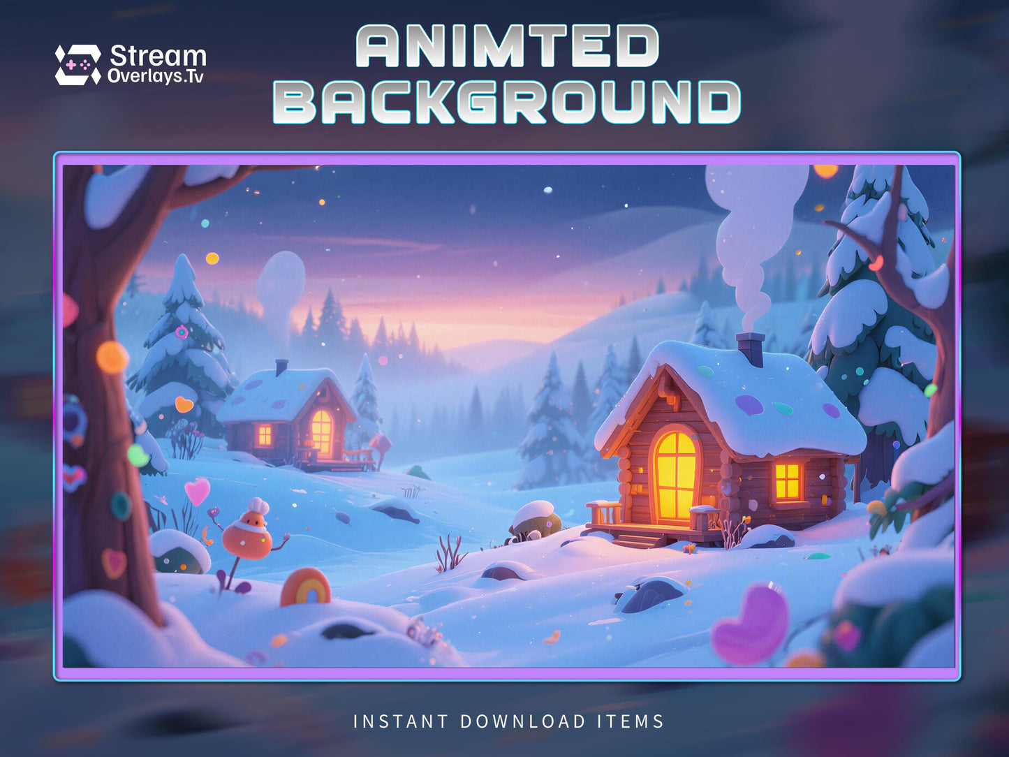 Cute Snow Village Background, Cute Snowy Village, Kids Christmas Cottage, Christmas Animated Stream Pack, Winter Village Covered in Snow
