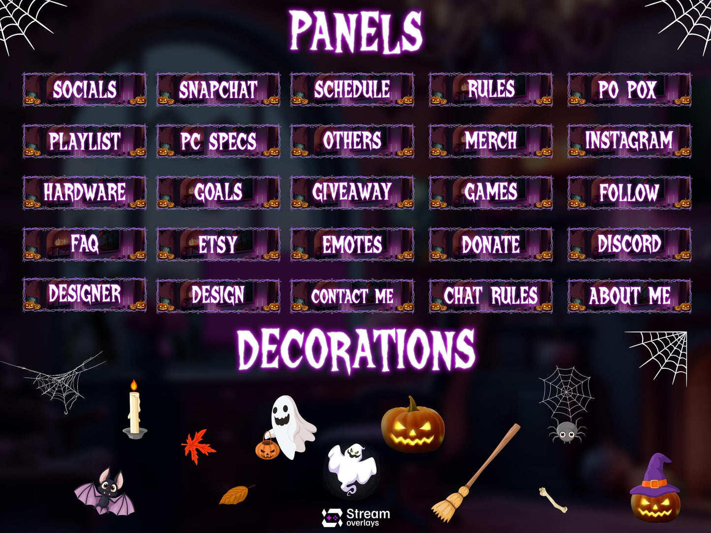 Animated Halloween Twitch Stream Pack, Spooky Halloween OBS Overlay, Kawii Stream package, Spooky Twitch Overlay Package, Cute Ghost Overlay