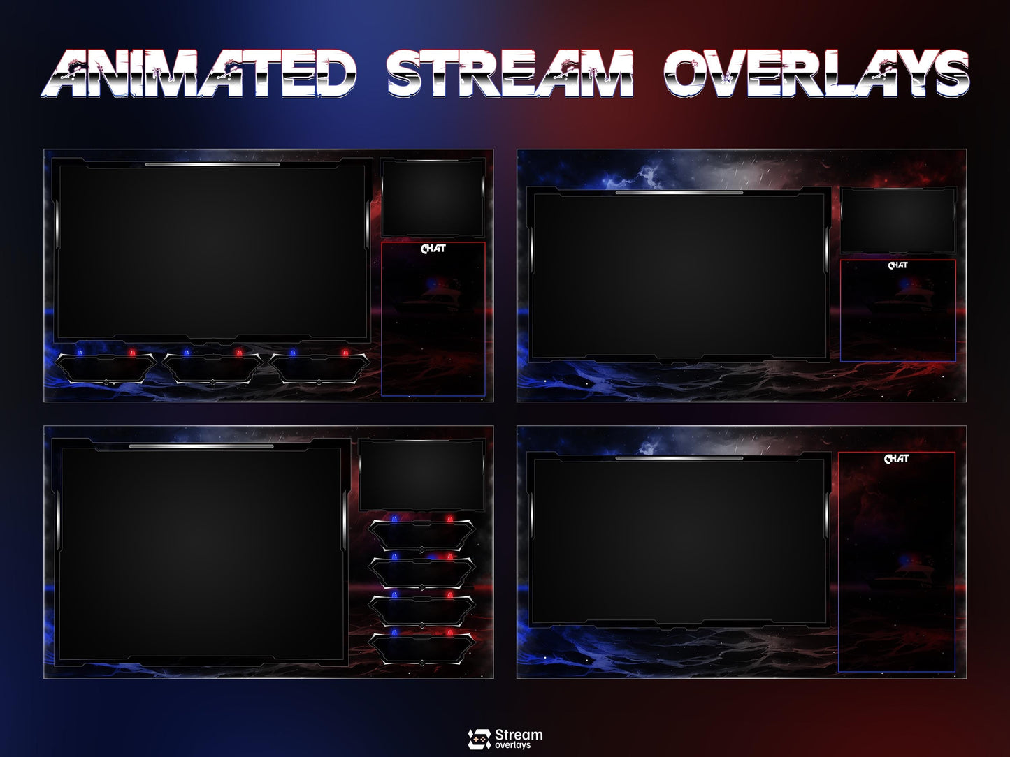Ocean Police Twitch Overlay, Red and Blue Naval Cops Ocean Layouts for Streamers, Police Thunder Lightening Stream Overlay, OBS Crime Stream