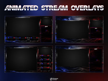 Ocean Police Twitch Overlay, Red and Blue Naval Cops Ocean Layouts for Streamers, Police Thunder Lightening Stream Overlay, OBS Crime Stream