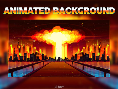 Atomic Explosion Stream Package, Nuclear Blast Twitch Overlay, Cyberpunk City Fire Overlays, Dystopian Stream Apocalypse City OBS Streamlabs