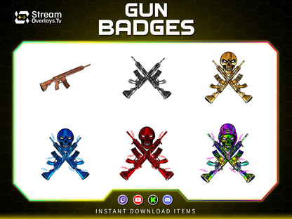 Gun Sub Badges for Twitch | Skull Rifle Gaming Badges | Gaming Gun Loyalty Badge,  Streamer Loyalty Subscriber for Twitch, Discord, YouTube
