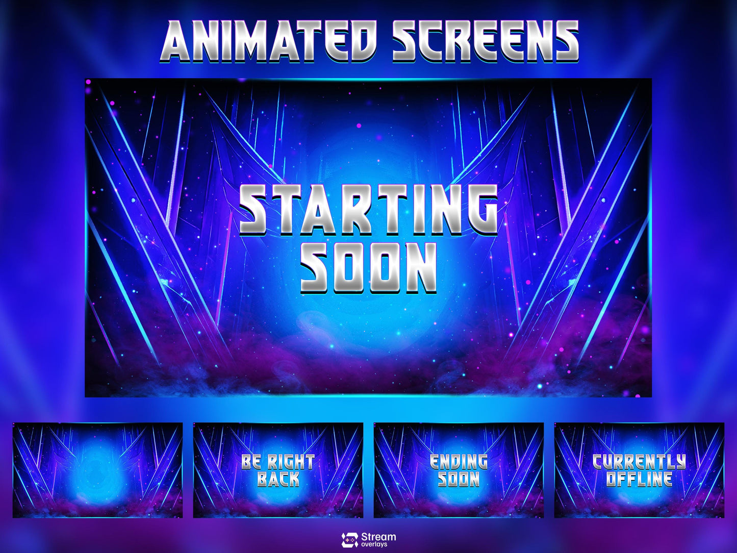 Animated Mecha Twitch Overlay, Futuristic Sci-Fi Stream Package, High-Tech Cyber Setup for OBS, Cyber Shield Animated Stream  Purple & Blue