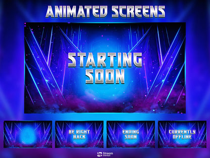 Animated Mecha Twitch Overlay, Futuristic Sci-Fi Stream Package, High-Tech Cyber Setup for OBS, Cyber Shield Animated Stream  Purple & Blue