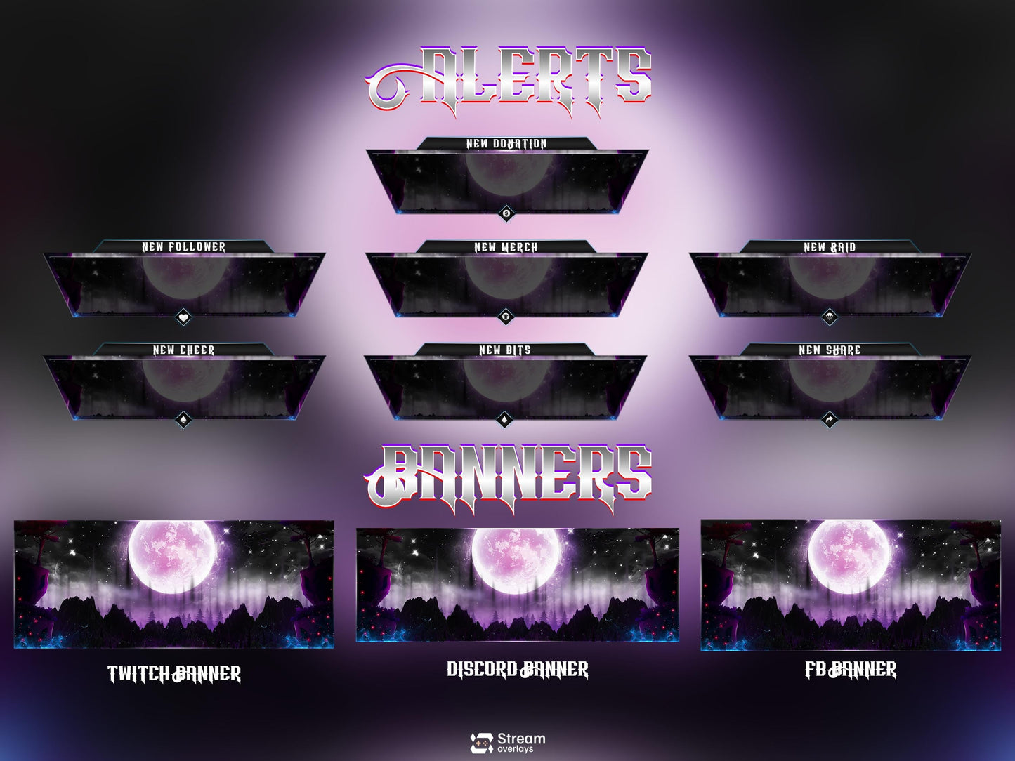 Gothic Moon Fantasy Twitch Overlay Pack | Night Animated Stream Package | Streaming Scenes | Fantasy Gaming | Panels | Alerts | Screens