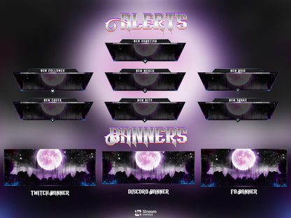 Gothic Moon Fantasy Twitch Overlay Pack | Night Animated Stream Package | Streaming Scenes | Fantasy Gaming | Panels | Alerts | Screens