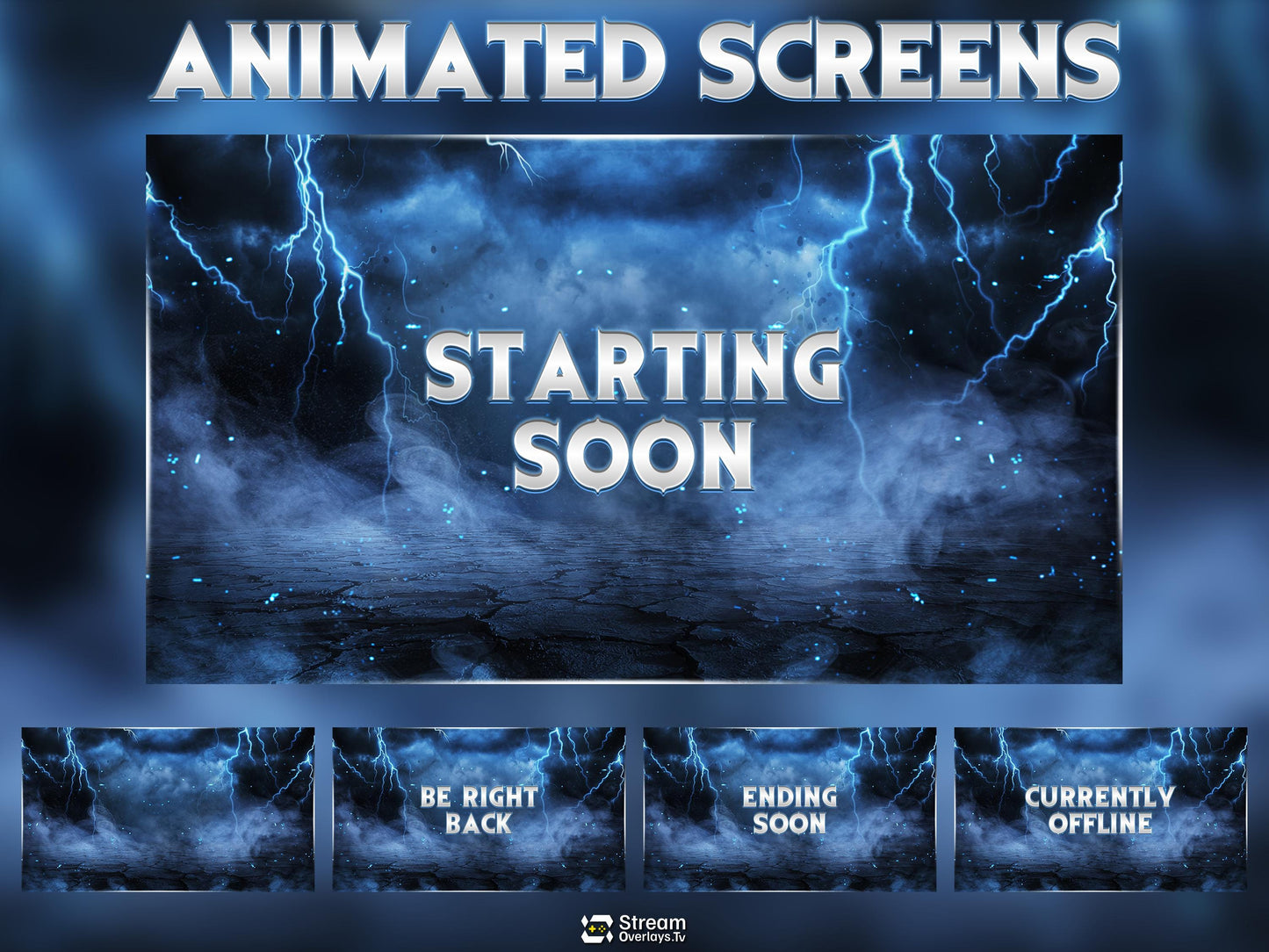 Blue Thunder Twitch Overlay | Lightning Streaming Pack | Electric Animated Scenes, Blue Smoke Streams, Twitch Alerts, Starting Soon Power