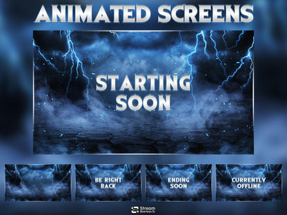Blue Thunder Twitch Overlay | Lightning Streaming Pack | Electric Animated Scenes, Blue Smoke Streams, Twitch Alerts, Starting Soon Power