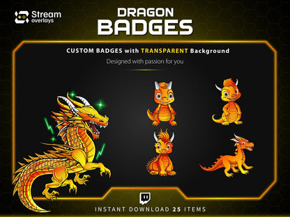 Dragon Sub Badges Bundle: Twitch, YouTube, Discord (Instant Download)