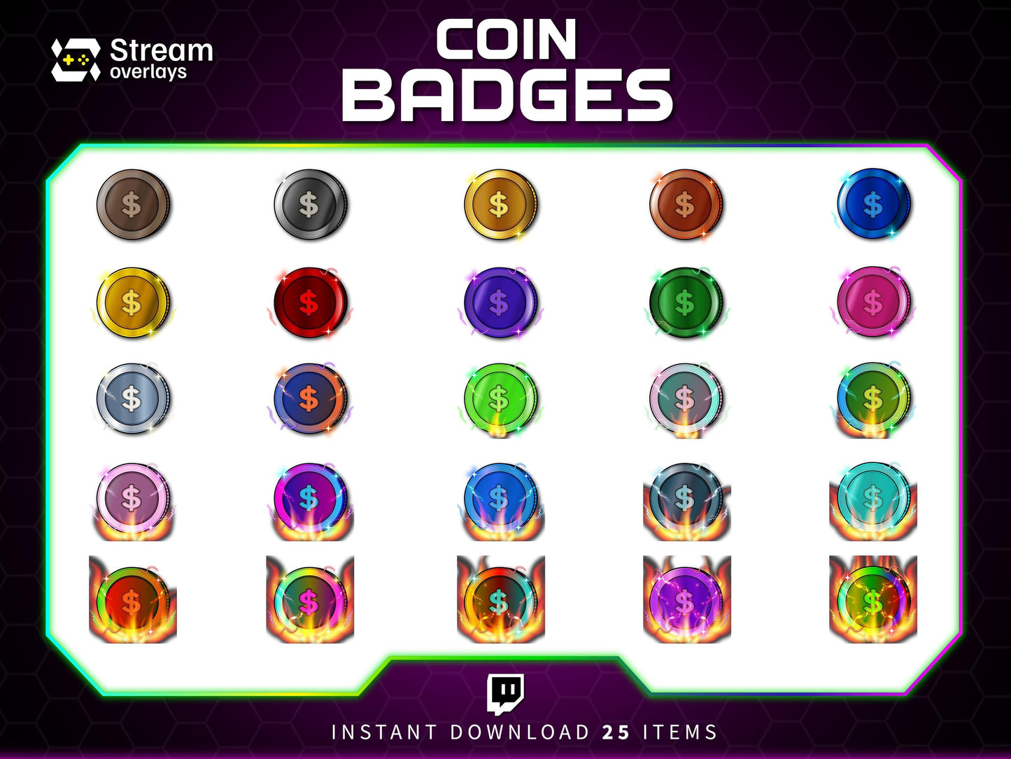 Coin Twitch Sub Badges, Dollar Currency Channel Points (Digital Download)