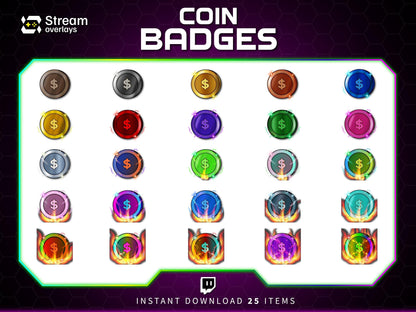 Coin Twitch Sub Badges, Dollar Currency Channel Points (Digital Download)