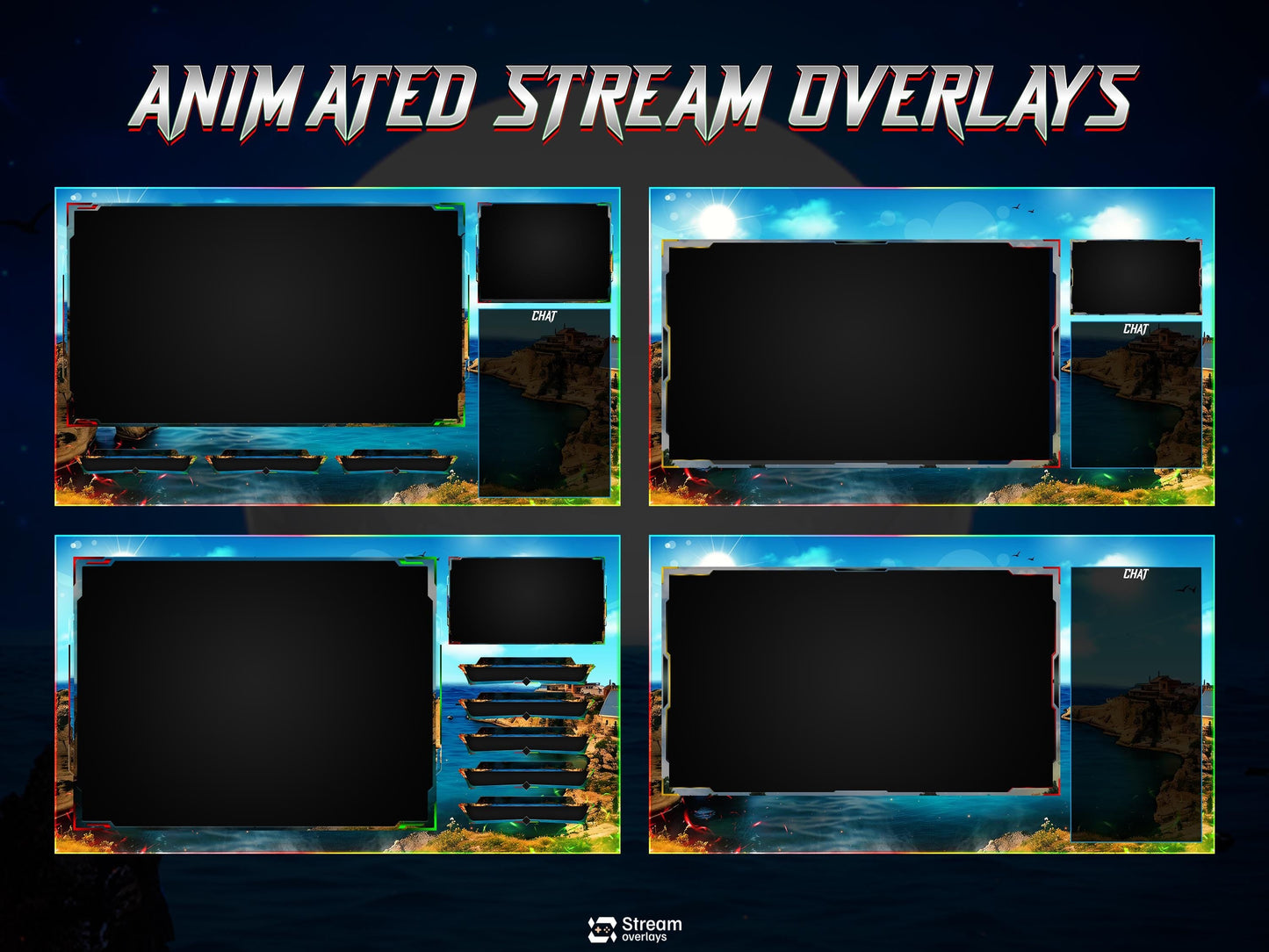Ocean Twitch Overlay Pack | Sea stream | Nature stream art | Starting Soon BRB & Alerts | Animated Scenes | Gaming Panels | Costal Theme