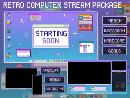 Retro Stream Pack | Computer Twitch Overlay | Windows 95 Gaming Overlay | Vaporwave Panels | Workstatio Bundle | vintage Alerts, Panels, OBS