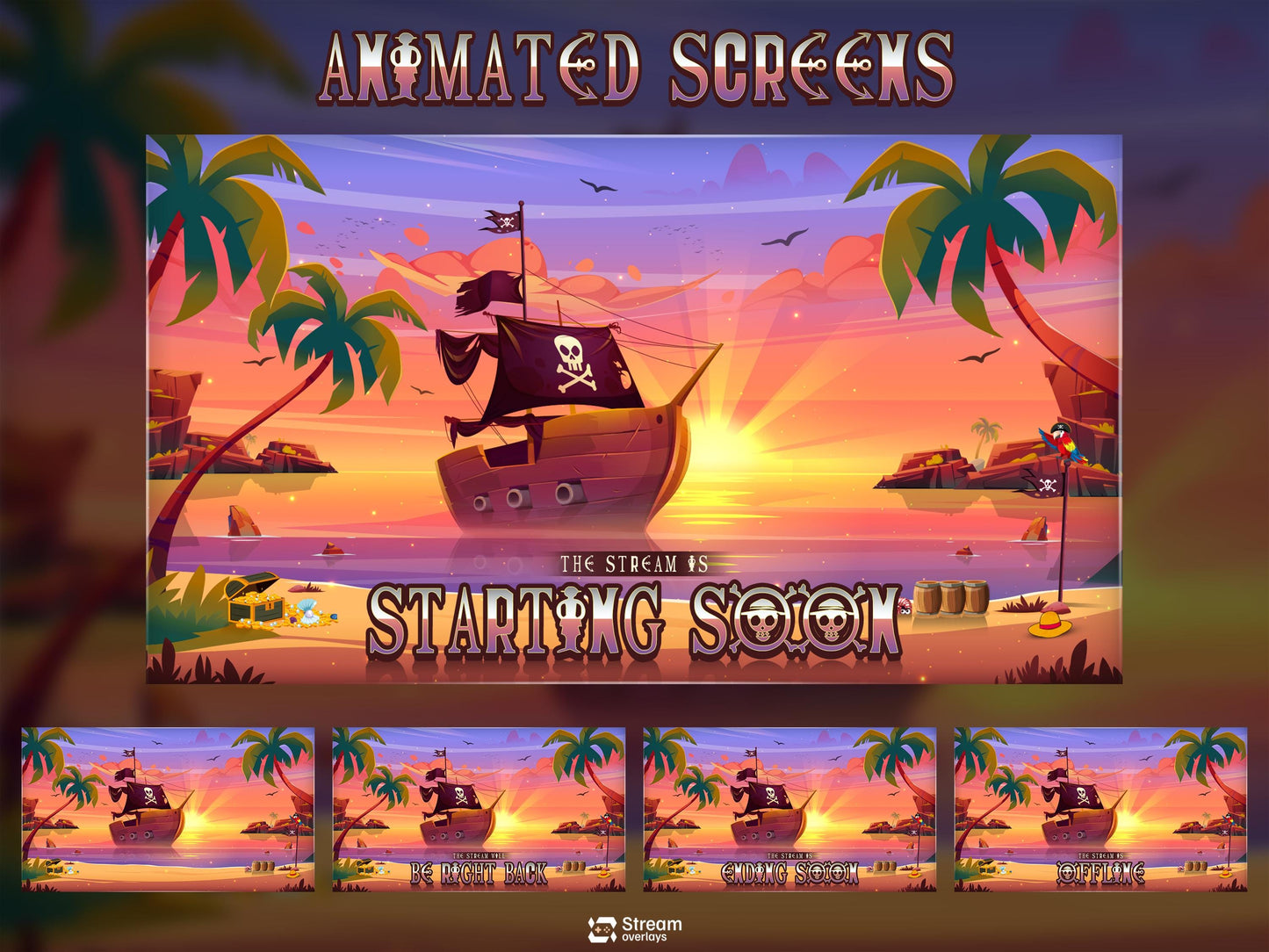 Pirate Twitch Overlay | Tropical Animated Stream Pack | Adventure Streams | Twitch Alerts | Starting Soon | Panels | Streaming Package, BRB