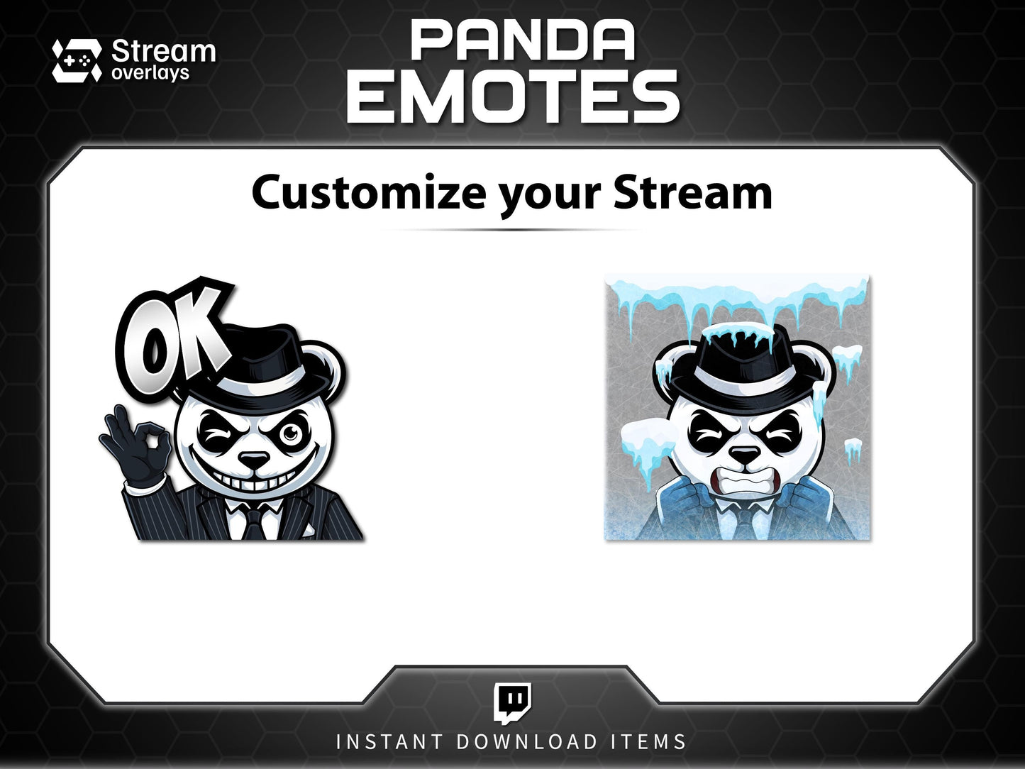 Mafia Panda Twitch Emotes | 10 Gangster Panda Discord Emotes | Pinstripe Suit Stream Package, Chibi Panda Twitch Graphics | Instant Download