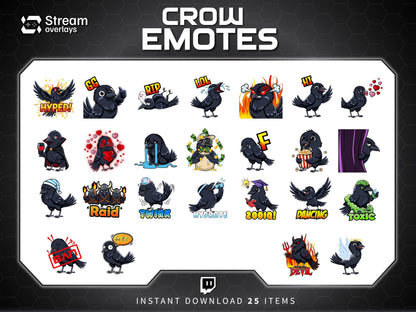 25 Raven Crow Twitch Emotes | Gothic Spooky Emojis (Digital Download)