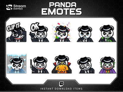 Mafia Panda Twitch Emotes | 10 Gangster Panda Discord Emotes | Pinstripe Suit Stream Package, Chibi Panda Twitch Graphics | Instant Download