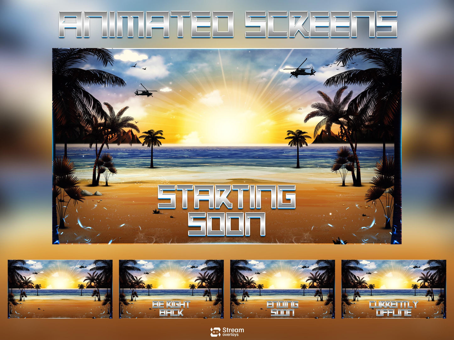 Tropical Beach Twitch Overlay | Summer Island Stream | Animated Gaming Pack | Sunset Streams | Streaming Scenes | Gaming Panels | Screens