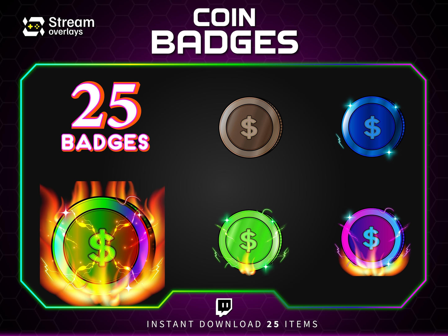 Coin Twitch Sub Badges, Dollar Currency Channel Points (Digital Download)