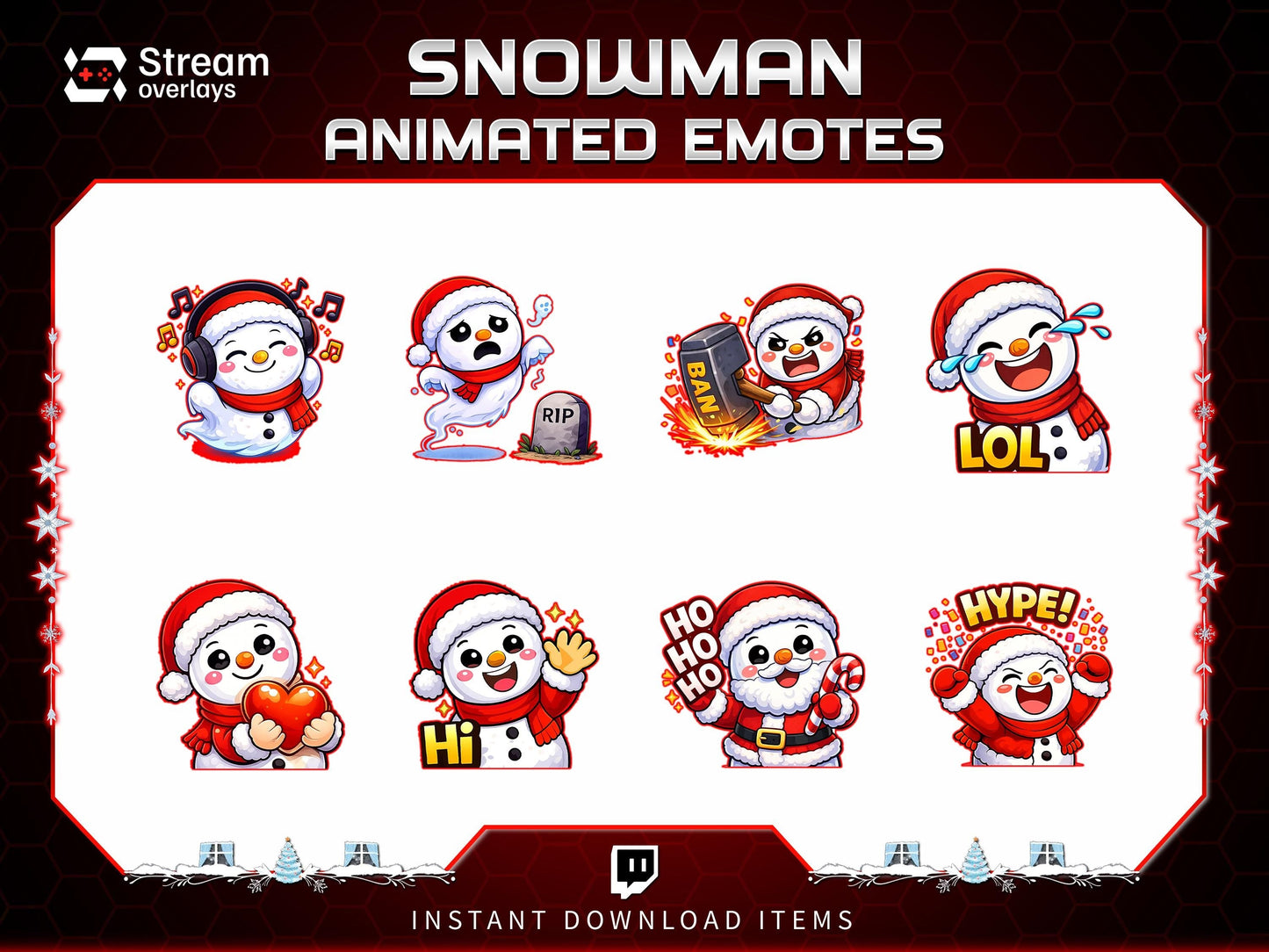8x Snowman Animated Emotes | Christmas Holiday Emote Pack | Twitch Sub Emotes | Tiktok Emotes | Discord Emojis