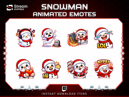 8x Snowman Animated Emotes | Christmas Holiday Emote Pack | Twitch Sub Emotes | Tiktok Emotes | Discord Emojis