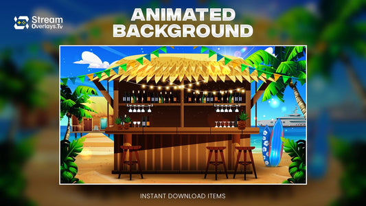 Tropical Beach Bar Animated Zoom Background | Summer Tiki Virtual Office Google Meet | Vacation Party Twitch Overlay | Lofi Video Backdrop