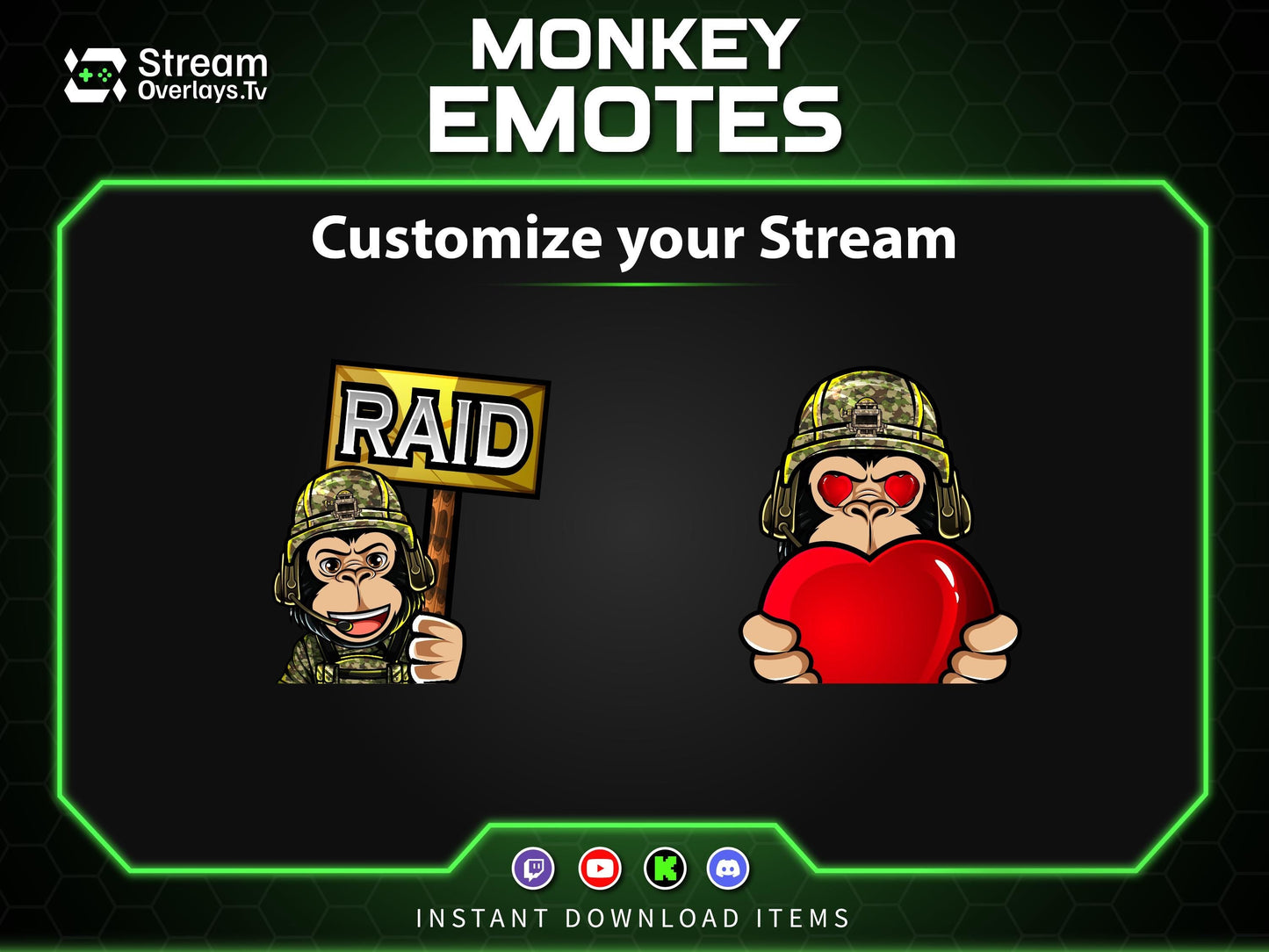 Soldier Monkey Emotes, Farmer Chimp Emojis,military Chimp Emote Pack, Gamer Ape Stickers,  Zoo Monkey Streamer, Twitch, Discord, Kick