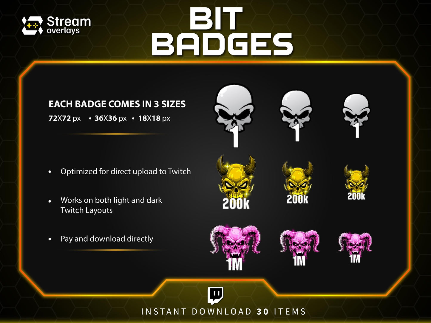 30x Demon Bit Badges | Devil Badges | Demon Sub Badges | Spooky Streamer Badge | Skull Badges | Twitch Sub Badge | Number Bit Badges | Bits