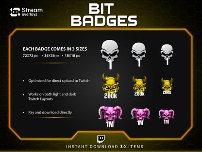 30x Demon Bit Badges | Devil Badges | Demon Sub Badges | Spooky Streamer Badge | Skull Badges | Twitch Sub Badge | Number Bit Badges | Bits