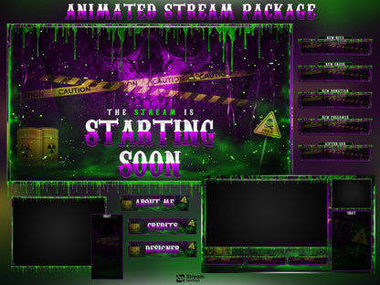 Radioactive Stream Pack, Toxic Twitch Overlay, Animated Stream Package | Stream Scenes | Slime Gaming | Panels | Alerts | Screens | Scene