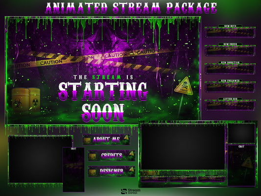 Radioactive Stream Pack, Toxic Twitch Overlay, Animated Stream Package | Stream Scenes | Slime Gaming | Panels | Alerts | Screens | Scene