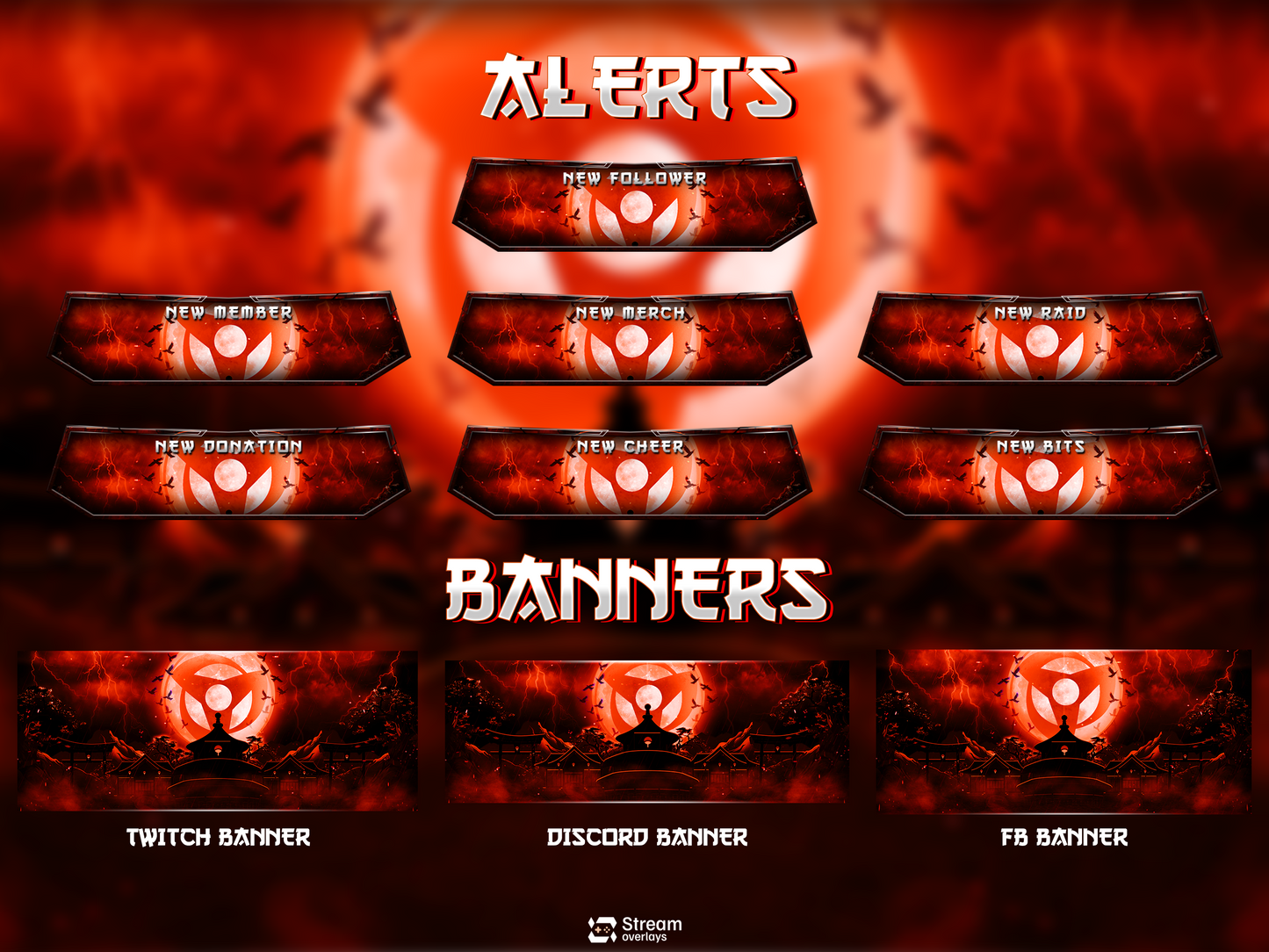 Dark Anime Twitch Overlay | Animated Samurai Theme | Warrior Stream Pack | Japanese Overlays | Ninja Streaming Package, Mangna Gaming Panels