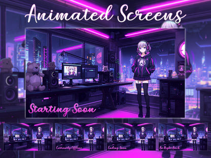 Cyberpunk Twitch Overlay | Neon Gaming Room | Anime Stream Overlays | Gamer Streams | Animated Streaming | Girl Package | Twitch Screens