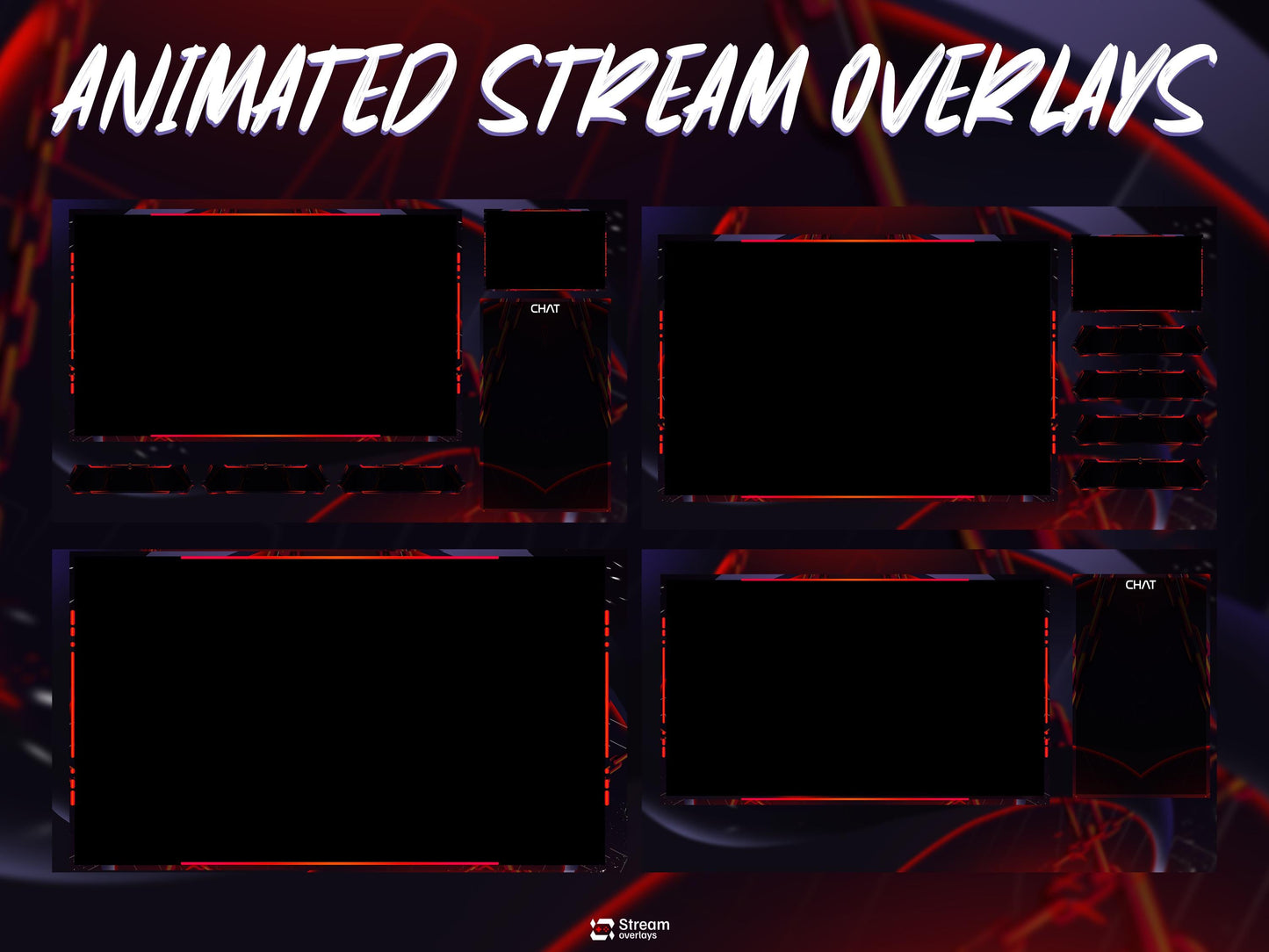 Dark Chain Animated Stream Screens | Industrial Twitch Overlay Pack |Red Streams Package | Screens | Streaming Scenes | Gaming Panels,Alerts