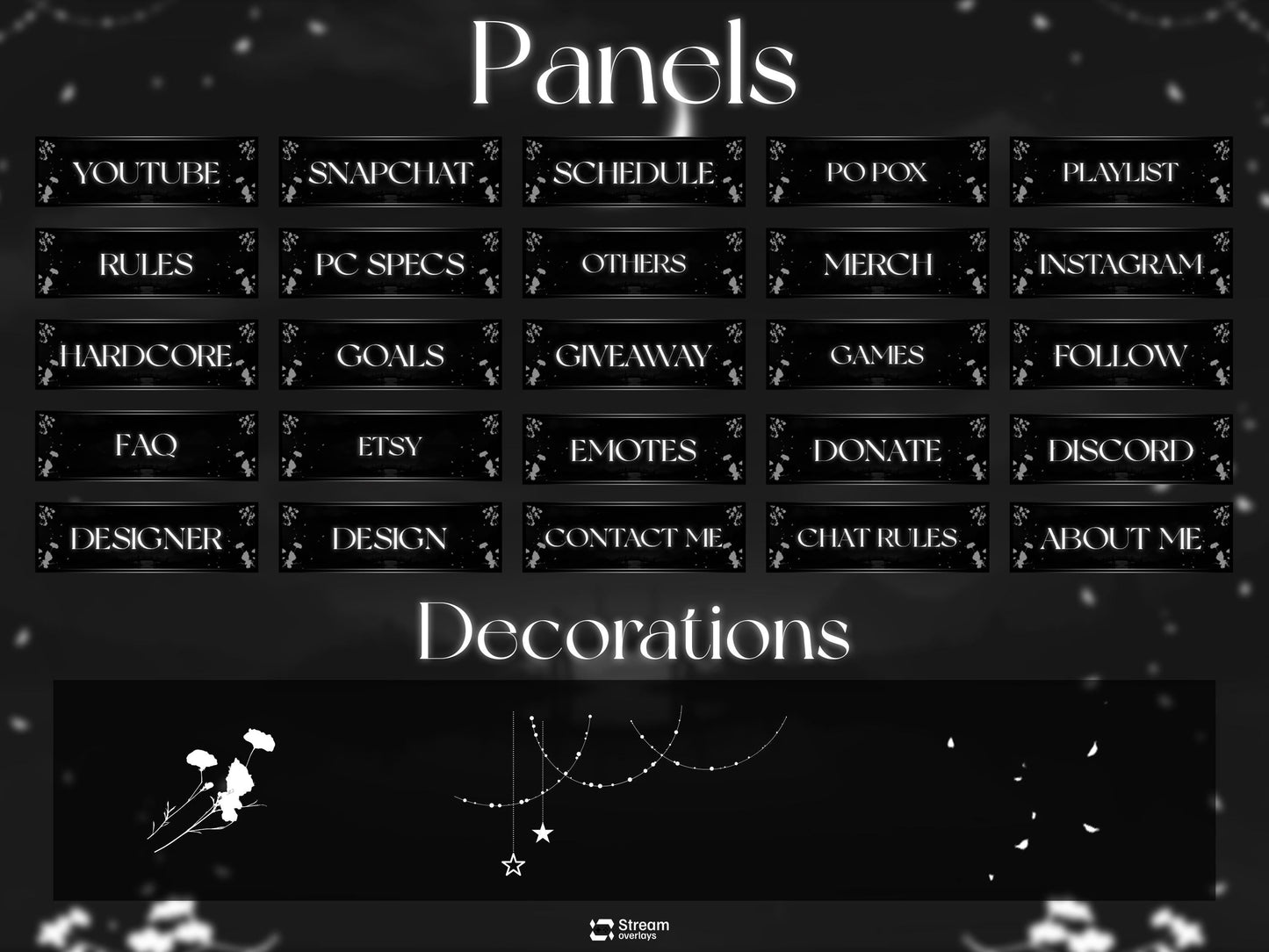 Midnight Petals Stream Pack | Dark Twitch Overlay | Floral Animated Scenes | Minimal Moon Streams | Twitch Alerts | Starting Soon | Panels