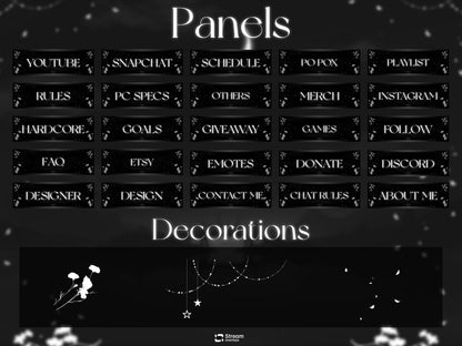 Midnight Petals Stream Pack | Dark Twitch Overlay | Floral Animated Scenes | Minimal Moon Streams | Twitch Alerts | Starting Soon | Panels