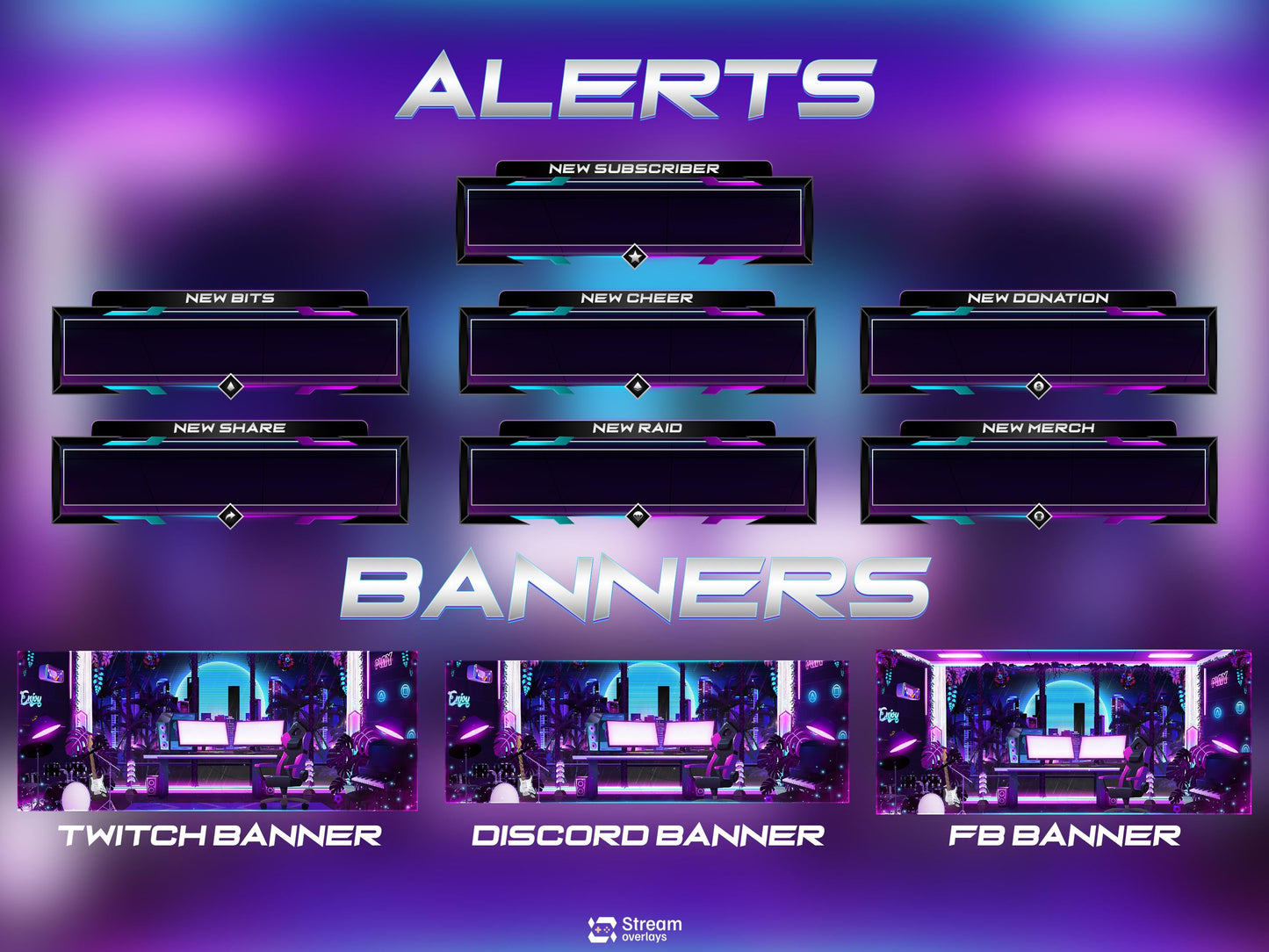 Retro Twitch Overlay | Neon Gaming Room | Anime Stream Overlays | Gamer Streams | Animated Streaming | Game Studio | Twitch Screens | Panels