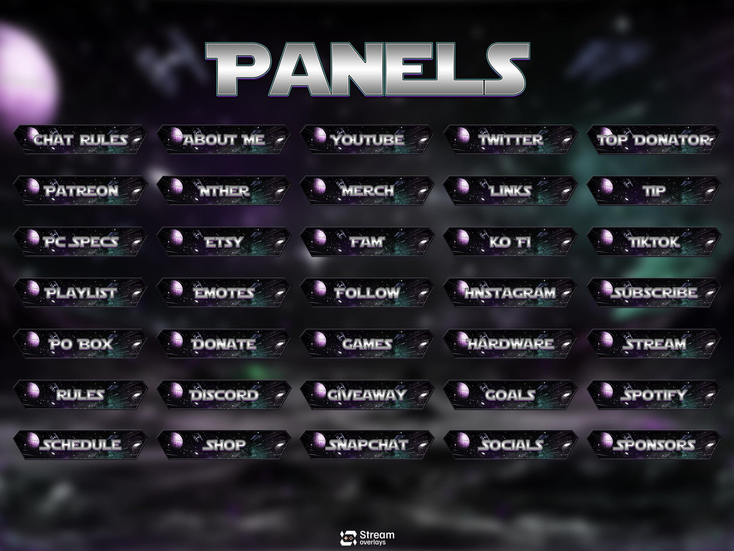 Space Galaxy Twitch Overlay Pack Animated | Sci Fi Stream Screens Cosmic Theme | Cyber Starting Soon Alerts Panels OBS Kick YouTube Overlay
