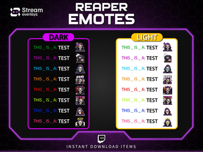 Reaper Twitch Emotes Pack | Grim Reaper Skull Emotes | Dark Gaming Stream Emotes | Twitch & Discord Emotes PNG