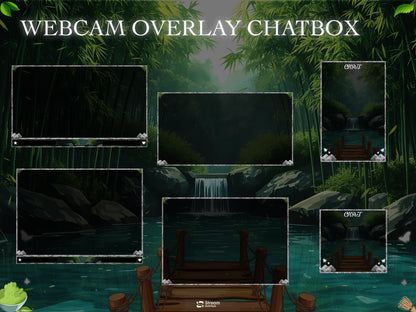 Bamboo Streaming Pack | Animated Twitch Overlay | Nature Stream Package | Forest Waterfall Screens | Alerts | Panels | Gaming Overlays | OBS