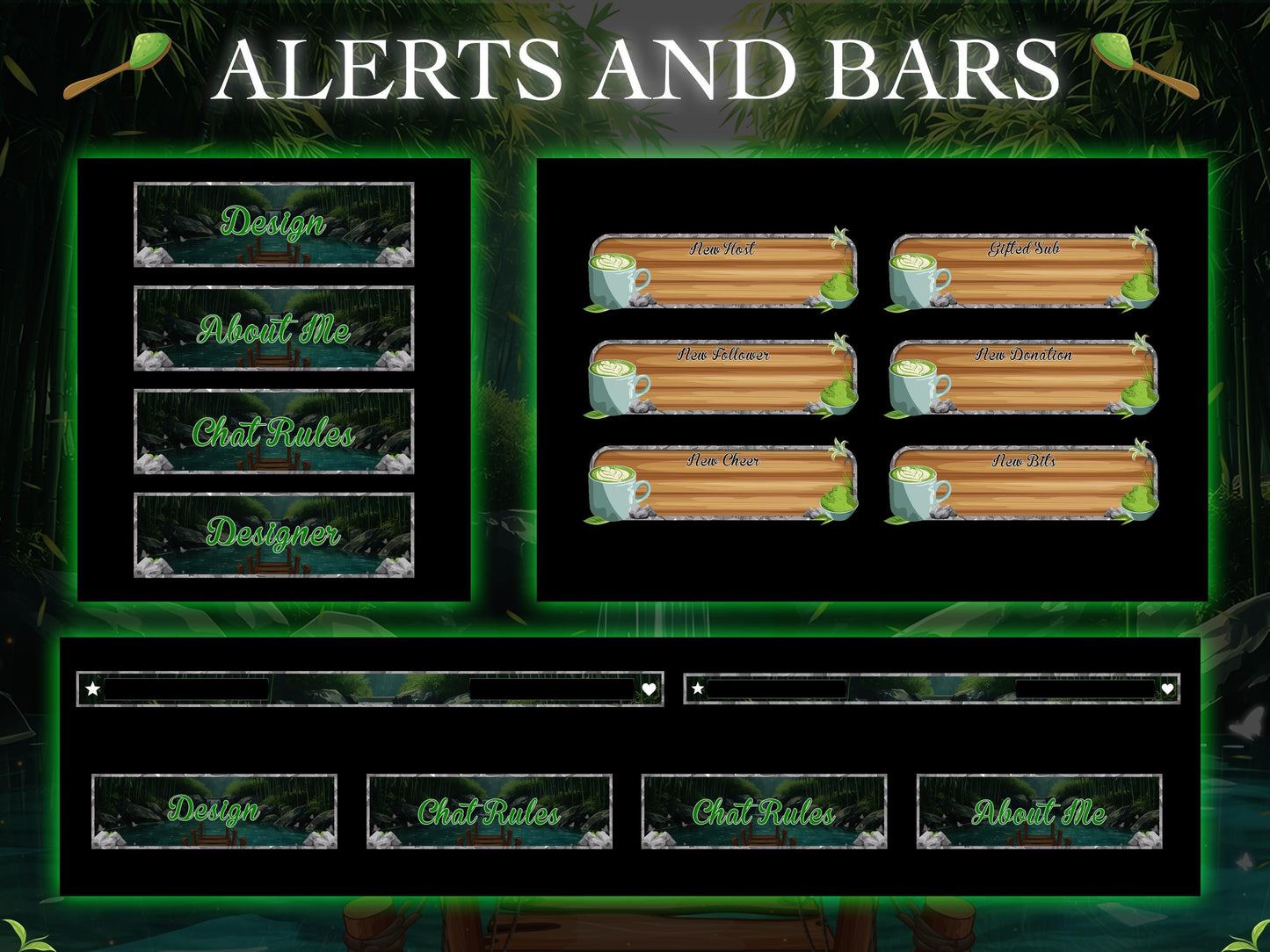 Bamboo Streaming Pack | Animated Twitch Overlay | Nature Stream Package | Forest Waterfall Screens | Alerts | Panels | Gaming Overlays | OBS