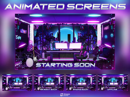 Retro Twitch Overlay | Neon Gaming Room | Anime Stream Overlays | Gamer Streams | Animated Streaming | Game Studio | Twitch Screens | Panels