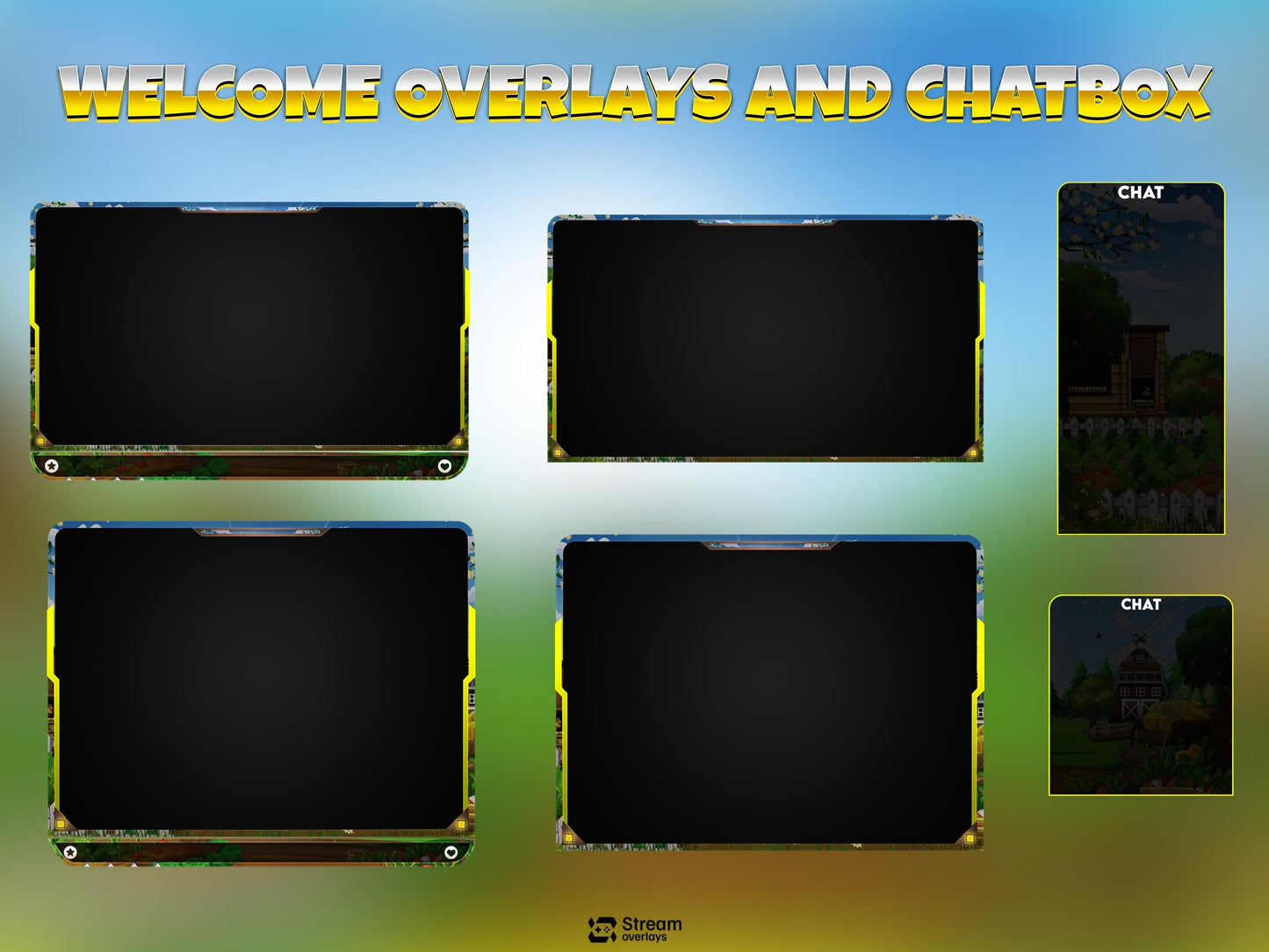 Farm Cute Game Overlay | Nature Stream Pack | Cozy Scenes | Animate Twitch Screens | Panels | Nature Streaming Package | Alerts,Sunny Stream
