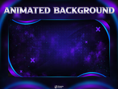 Purple Neon Twitch Overlay Pack Animated | Galaxy Space Stream Screens, Futuristic Cyber Theme, Starting Soon Alerts Panels OBS Kick YouTube