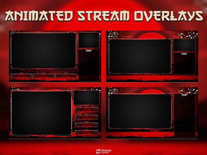 Samurai Stream Overlay Pack | Japanese Stream Package | Streaming Twitch | Stream Scenes | Red Moon Gaming | Panels | Alerts | Screens,OBS