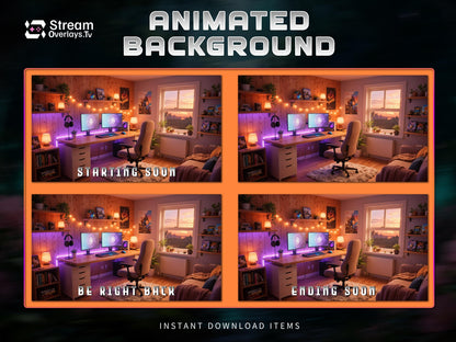Cozy Neon Gaming Room Animated Stream Background (Digital Download)